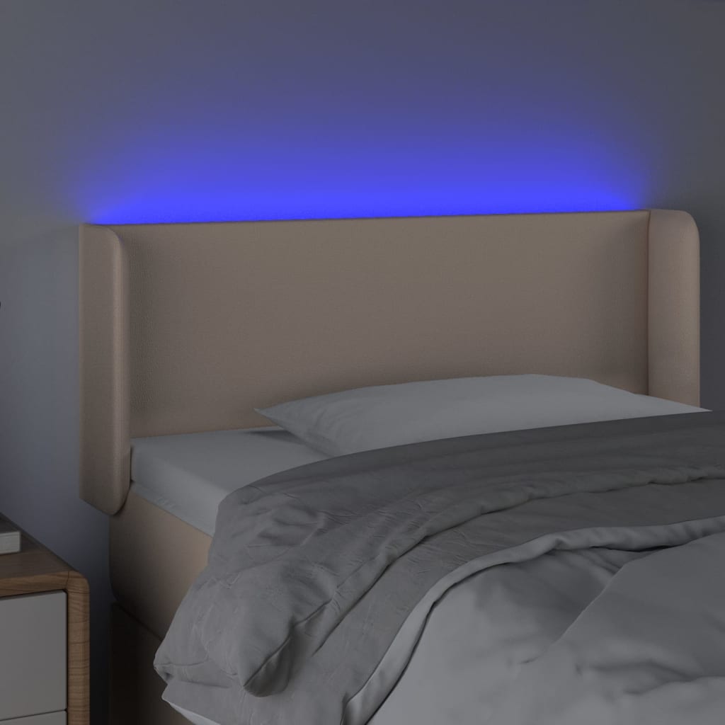 sengegavl med LED-lys 83x16x78/88cm kunstlæder cappuccinofarvet