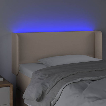 sengegavl med LED-lys 93x16x78/88cm kunstlæder cappuccinofarvet