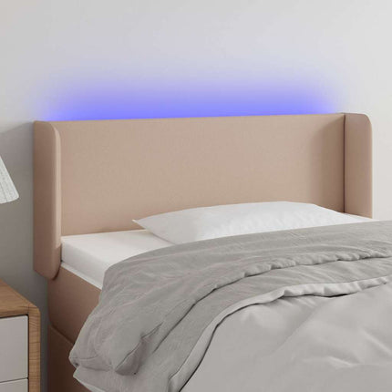 sengegavl med LED-lys 93x16x78/88cm kunstlæder cappuccinofarvet