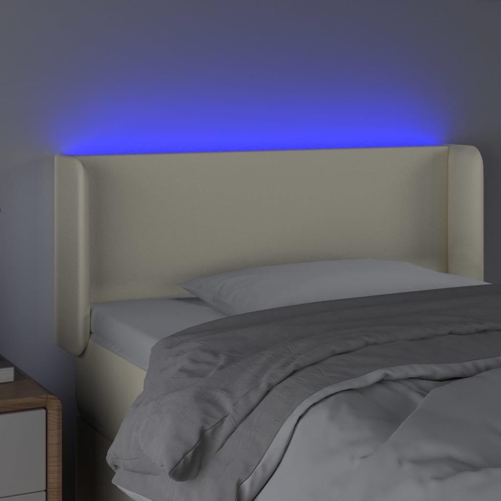 sengegavl med LED-lys 103x16x78/88 cm kunstlæder cremefarvet