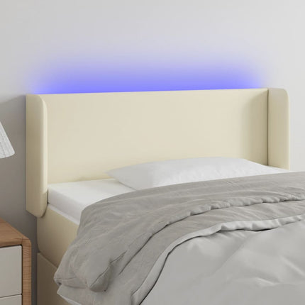 sengegavl med LED-lys 103x16x78/88 cm kunstlæder cremefarvet