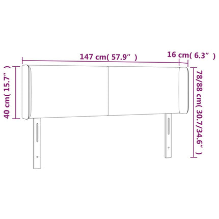 sengegavl med LED-lys 147x16x78/88 cm kunstlæder grå