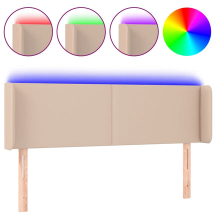 sengegavl med LED-lys 147x16x78/88cm kunstlæder cappuccino
