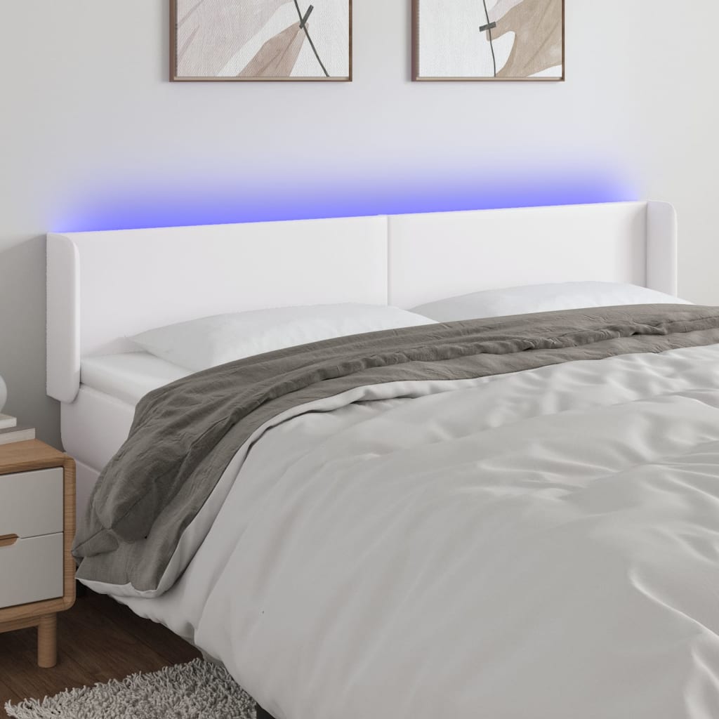 sengegavl med LED-lys 163x16x78/88 cm kunstlæder hvid