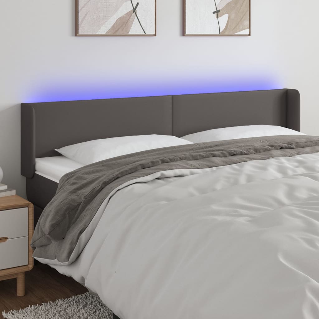 sengegavl med LED-lys 163x16x78/88 cm kunstlæder grå