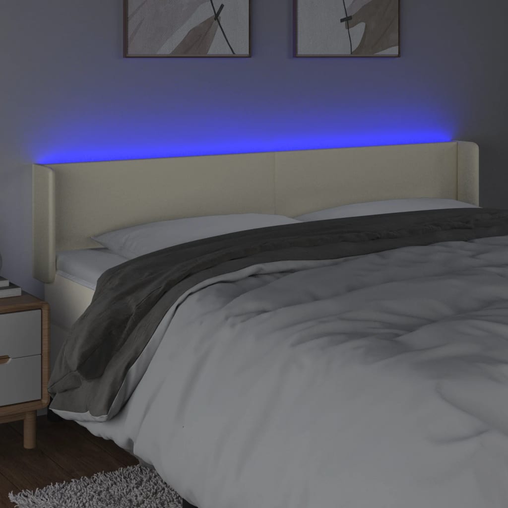 sengegavl med LED-lys 183x16x78/88 cm kunstlæder cremefarvet