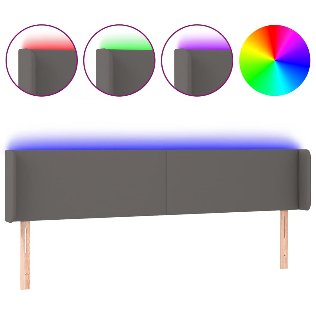 sengegavl med LED-lys 183x16x78/88 cm kunstlæder grå