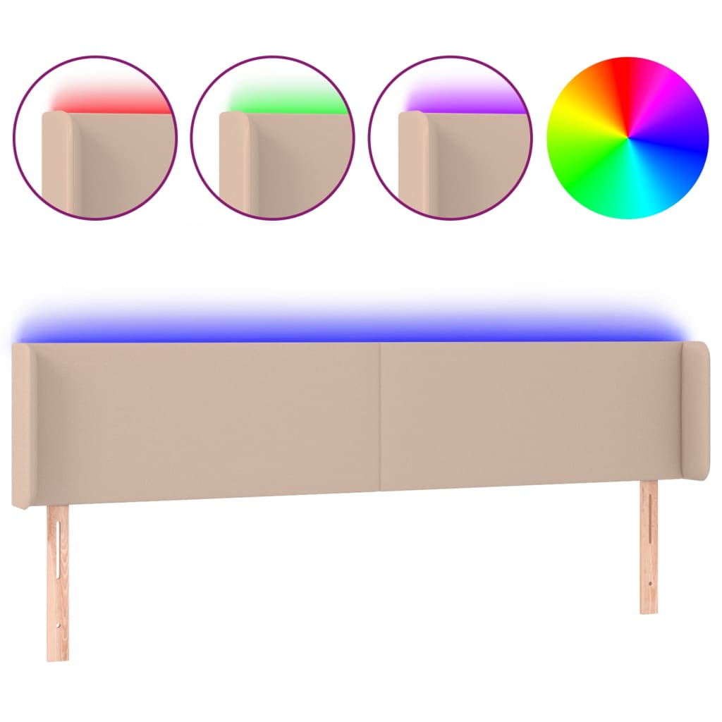 sengegavl med LED-lys 183x16x78/88cm kunstlæder cappuccino