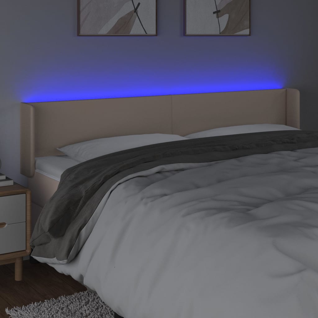 sengegavl med LED-lys 183x16x78/88cm kunstlæder cappuccino