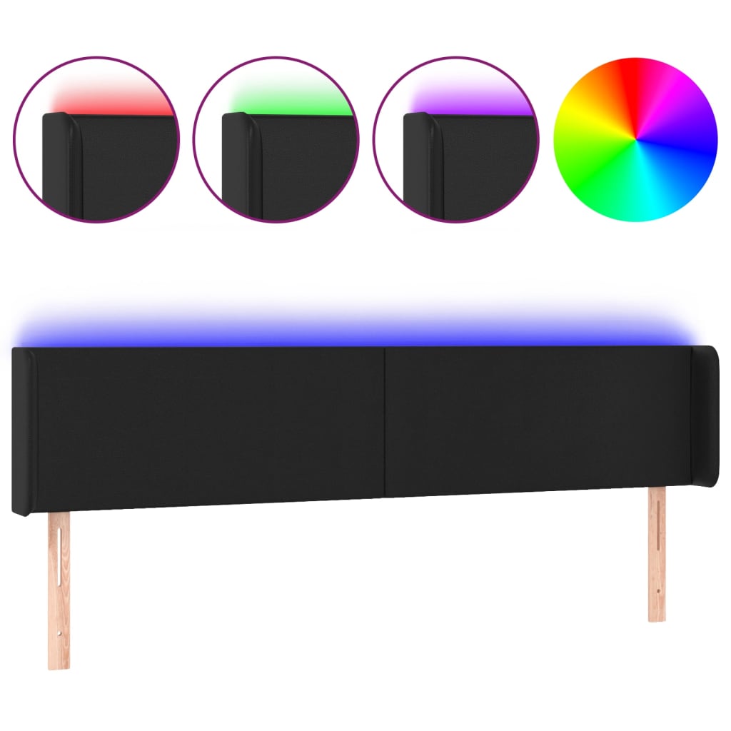 sengegavl med LED-lys 203x16x78/88 cm kunstlæder sort