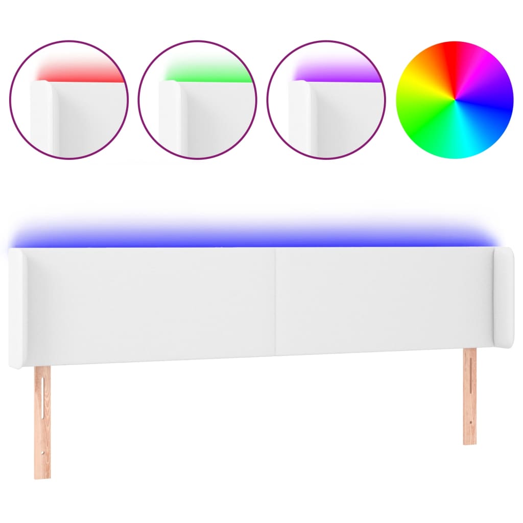 sengegavl med LED-lys 203x16x78/88 cm kunstlæder hvid