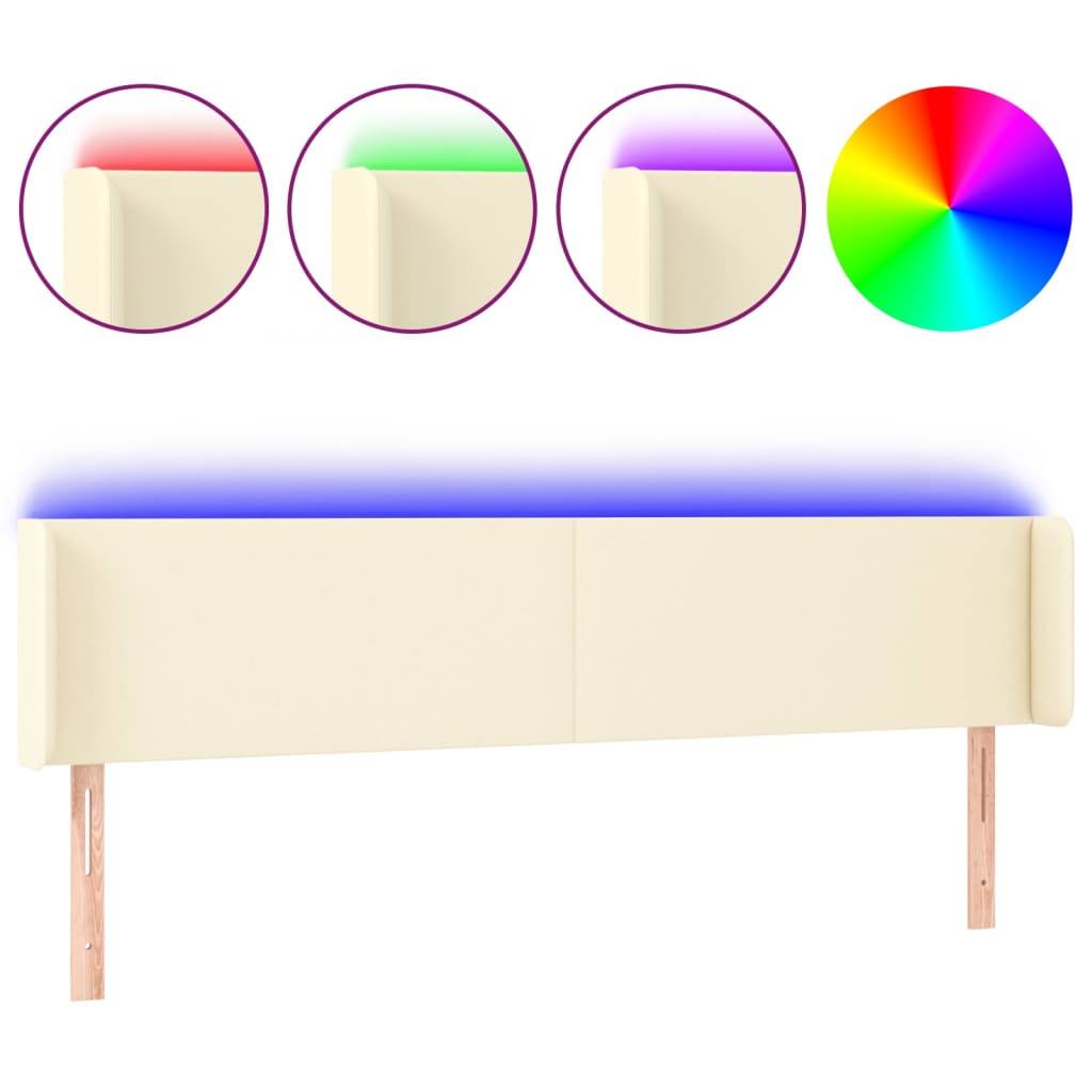 sengegavl med LED-lys 203x16x78/88 cm kunstlæder cremefarvet
