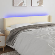 sengegavl med LED-lys 203x16x78/88 cm kunstlæder cremefarvet