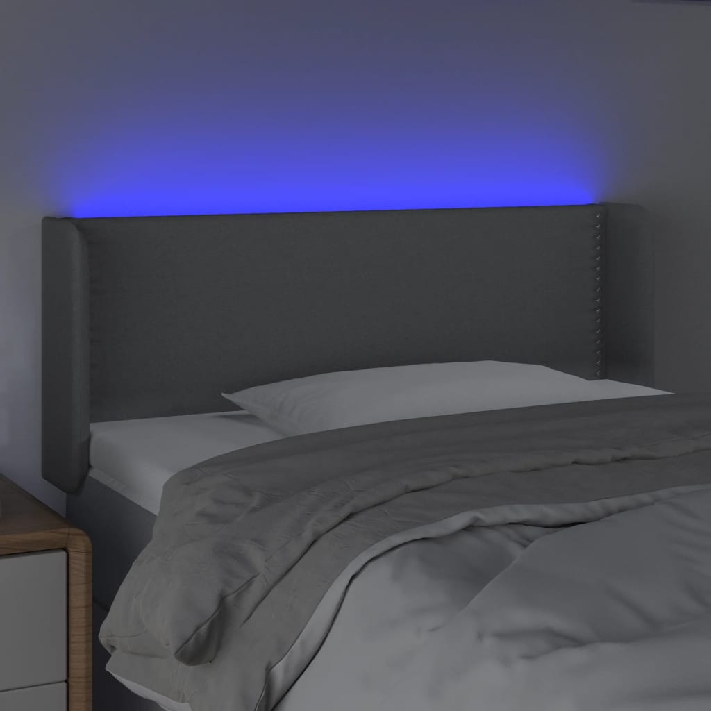 sengegavl med LED-lys 83x16x78/88 cm stof lysegrå