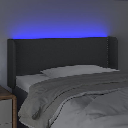 sengegavl med LED-lys 83x16x78/88 cm stof mørkegrå