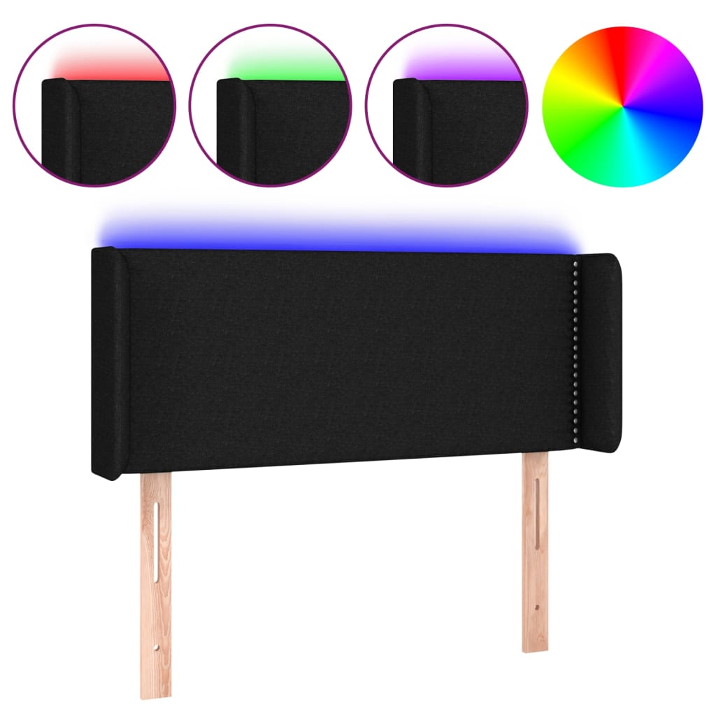 sengegavl med LED-lys 103x16x78/88 cm stof sort