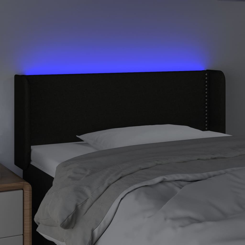 sengegavl med LED-lys 103x16x78/88 cm stof sort