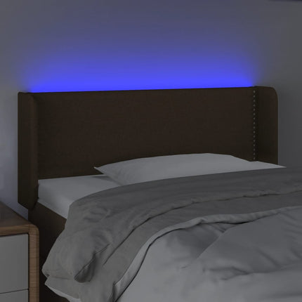 sengegavl med LED-lys 103x16x78/88 cm stof mørkebrun