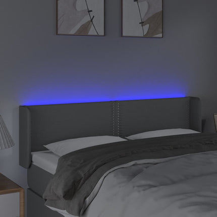 sengegavl med LED-lys 147x16x78/88 cm stof lysegrå