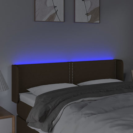sengegavl med LED-lys 147x16x78/88 cm stof mørkebrun