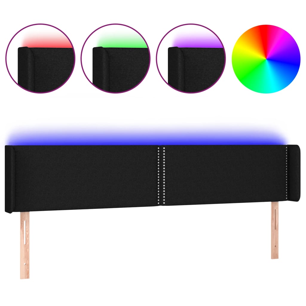 sengegavl med LED-lys 183x16x78/88 cm stof sort