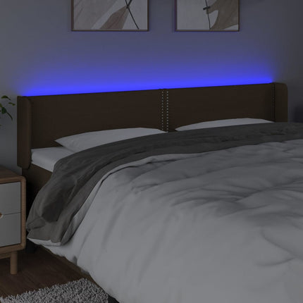 sengegavl med LED-lys 203x16x78/88 cm stof mørkebrun