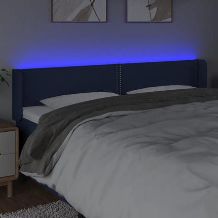 sengegavl med LED-lys 203x16x78/88 cm stof blå