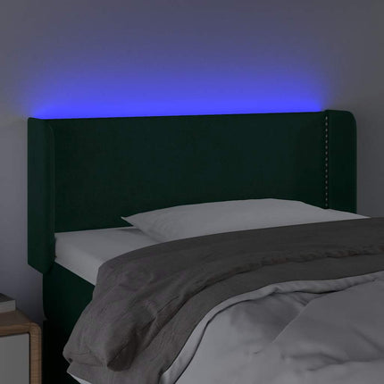sengegavl med LED-lys 83x16x78/88 cm fløjl Mørkegrøn