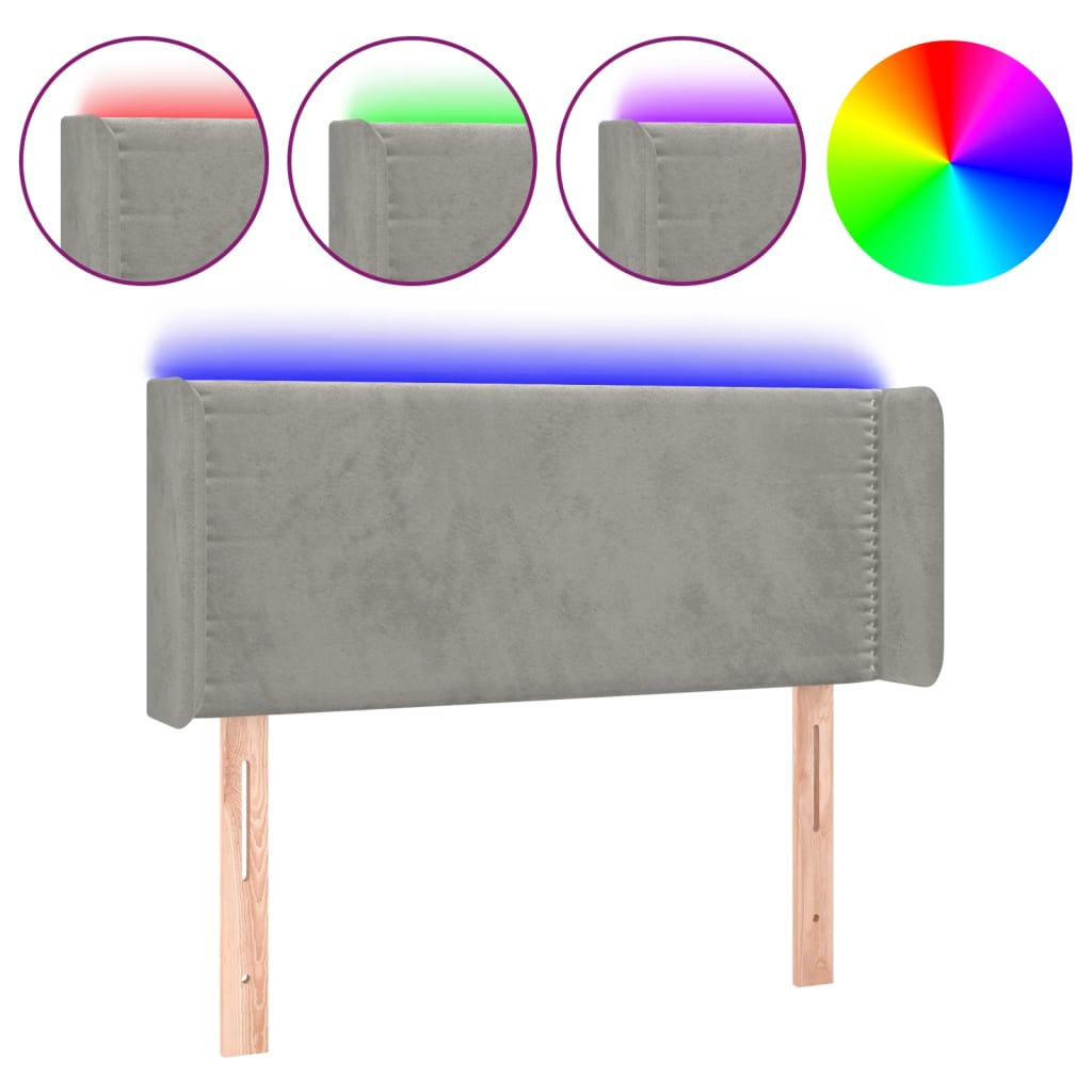 sengegavl med LED-lys 103x16x78/88 cm fløjl lysegrå