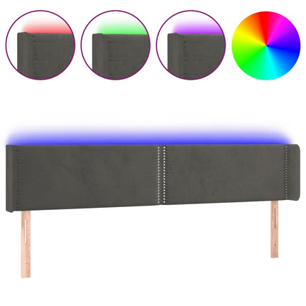 sengegavl med LED-lys 163x16x78/88 cm fløjl mørkegrå