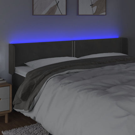 sengegavl med LED-lys 163x16x78/88 cm fløjl mørkegrå