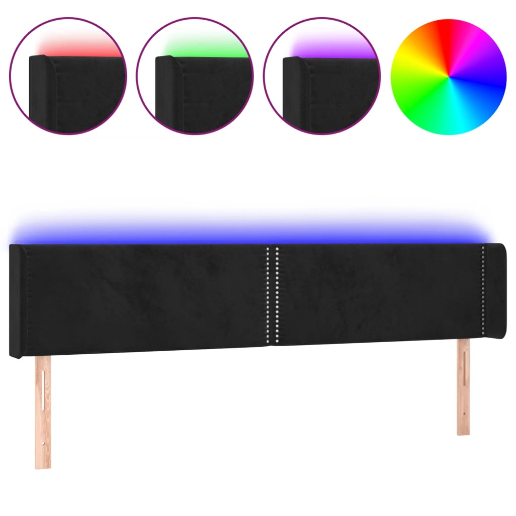sengegavl med LED-lys 163x16x78/88 cm fløjl sort