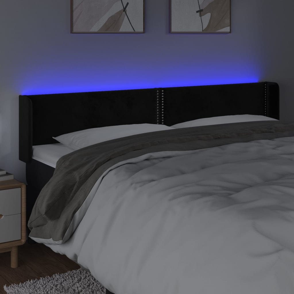 sengegavl med LED-lys 163x16x78/88 cm fløjl sort