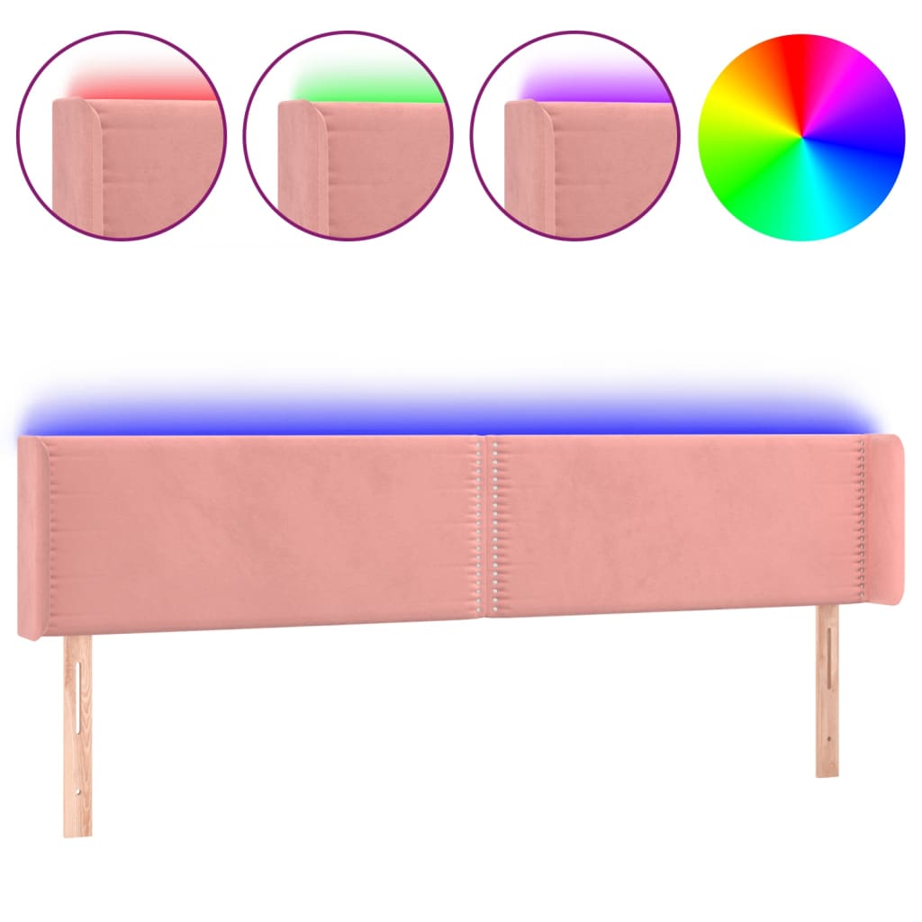 sengegavl med LED-lys 163x16x78/88 cm fløjl lyserød