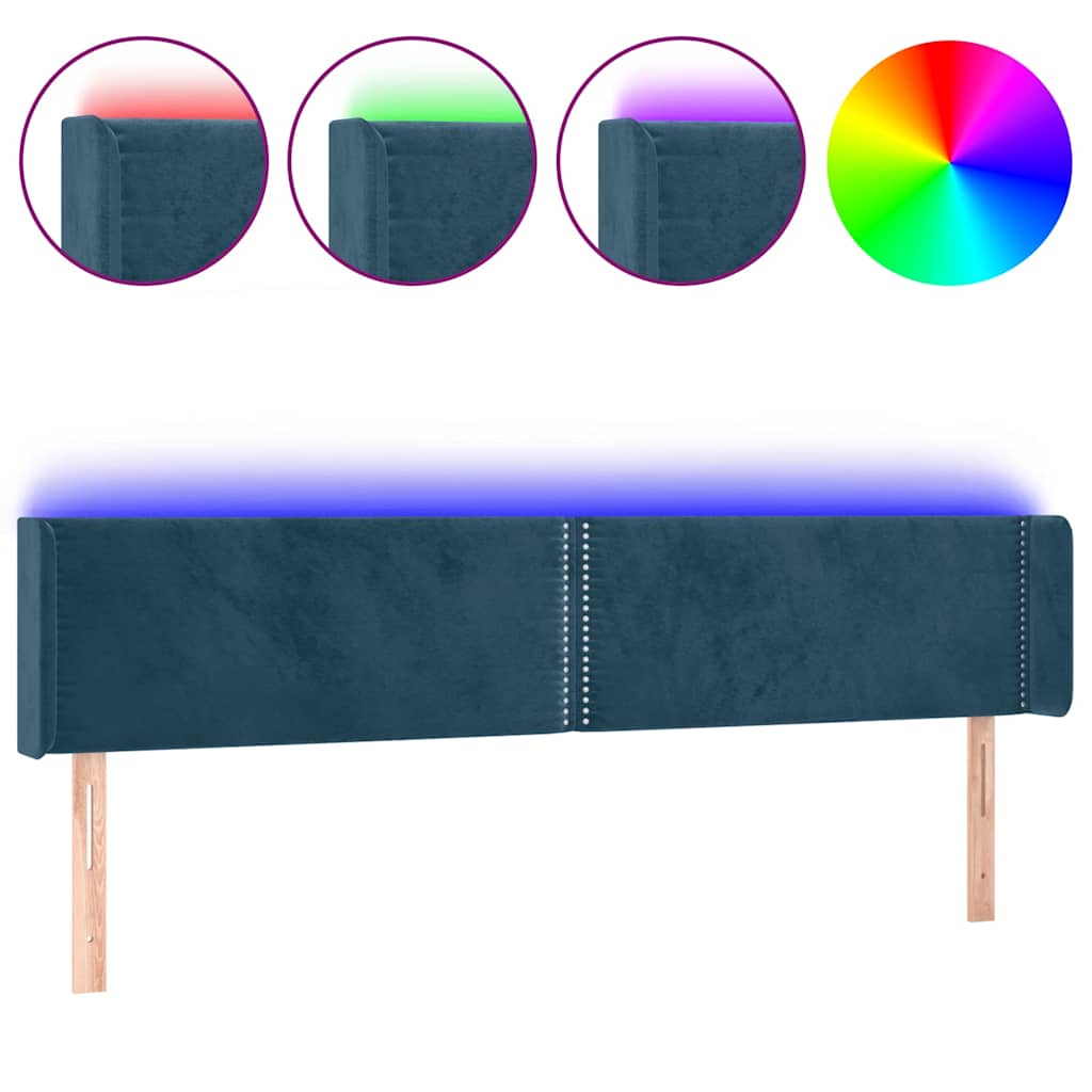 sengegavl med LED-lys 183x16x78/88 cm fløjl mørkeblå