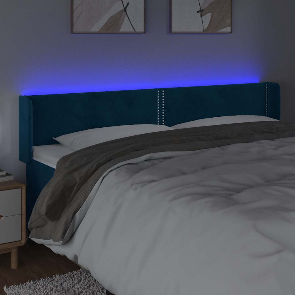 sengegavl med LED-lys 183x16x78/88 cm fløjl mørkeblå
