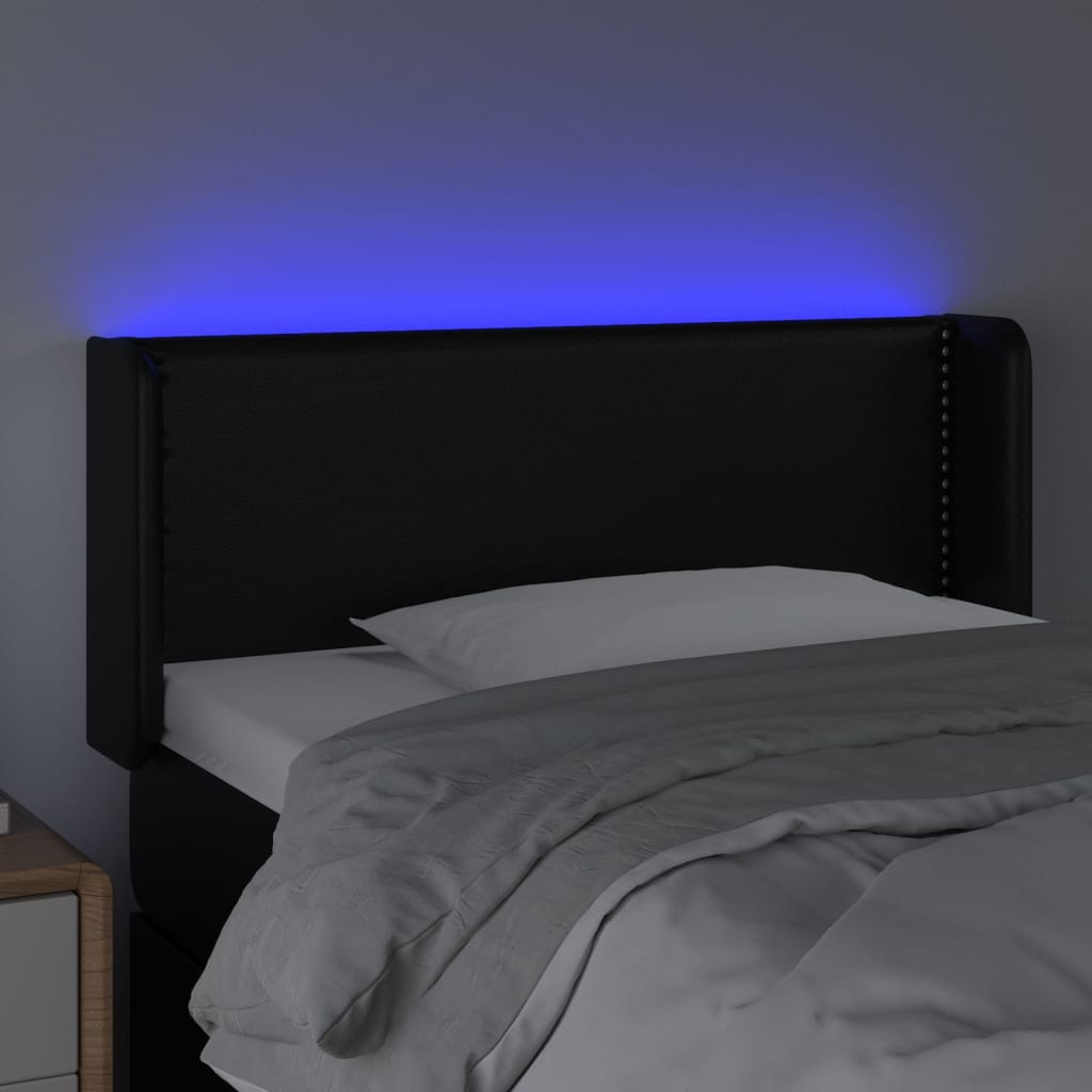 sengegavl med LED-lys 93x16x78/88 cm kunstlæder sort
