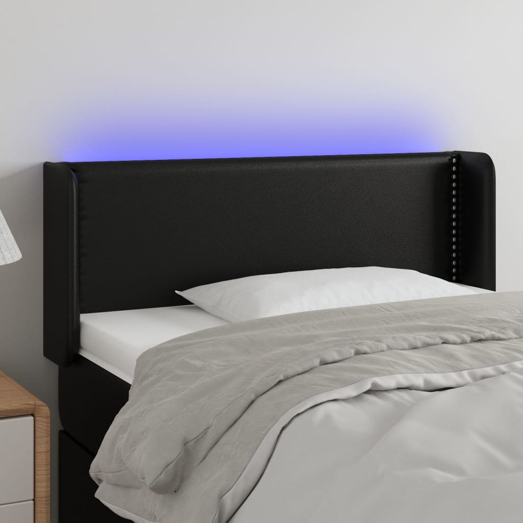 sengegavl med LED-lys 93x16x78/88 cm kunstlæder sort
