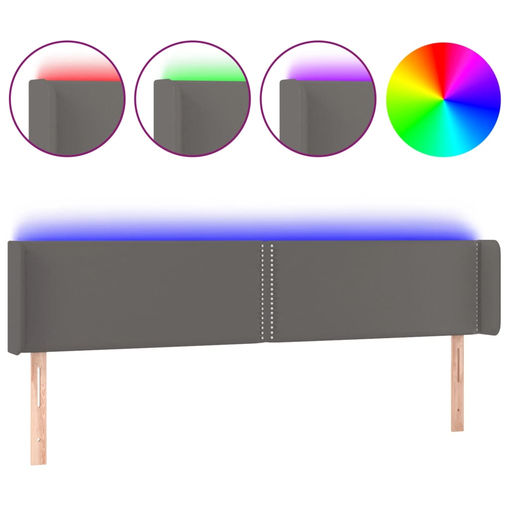 sengegavl med LED-lys 183x16x78/88 cm kunstlæder grå