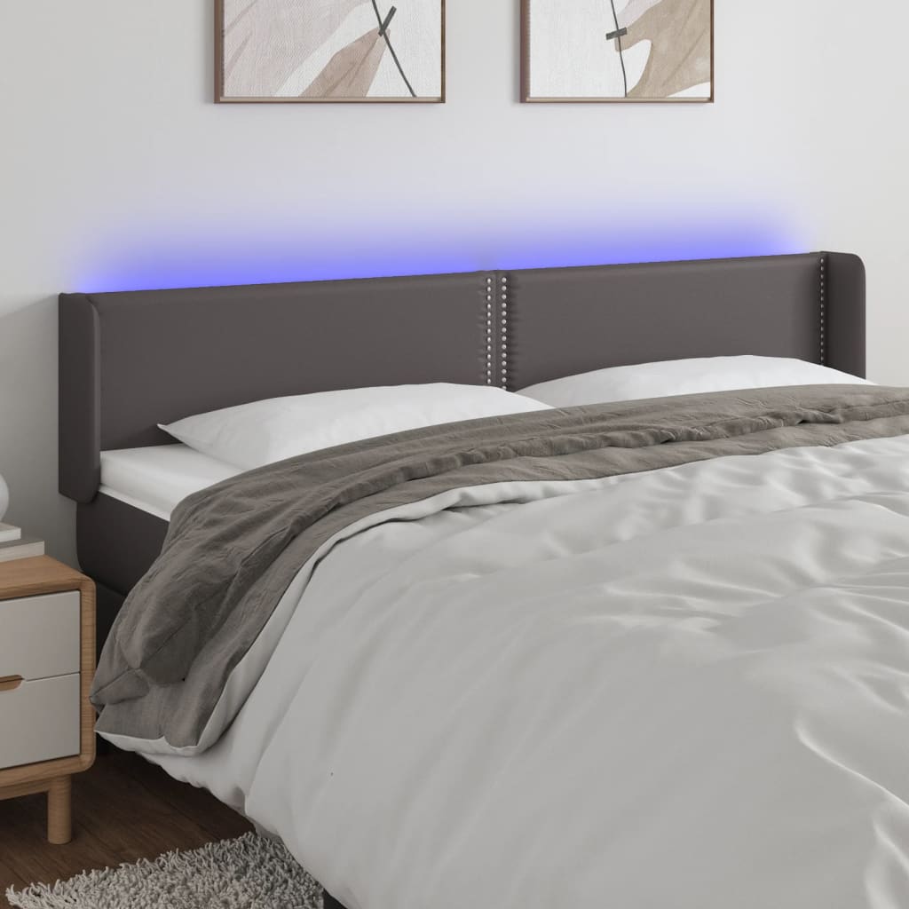 sengegavl med LED-lys 183x16x78/88 cm kunstlæder grå