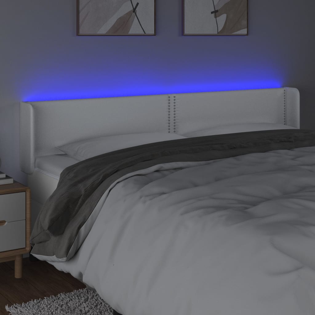 sengegavl med LED-lys 203x16x78/88 cm kunstlæder hvid