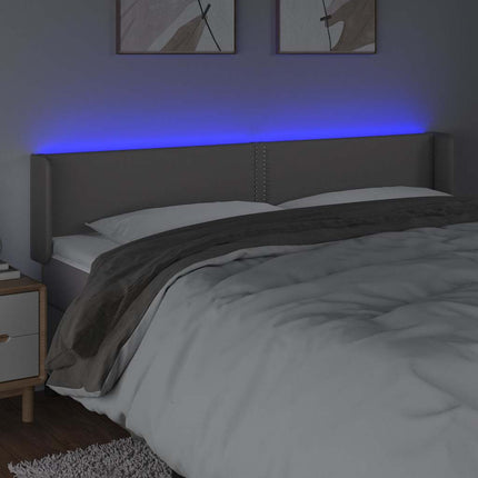 sengegavl med LED-lys 203x16x78/88 cm kunstlæder grå