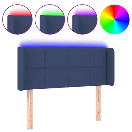 sengegavl med LED-lys 83x16x78/88 cm stof blå