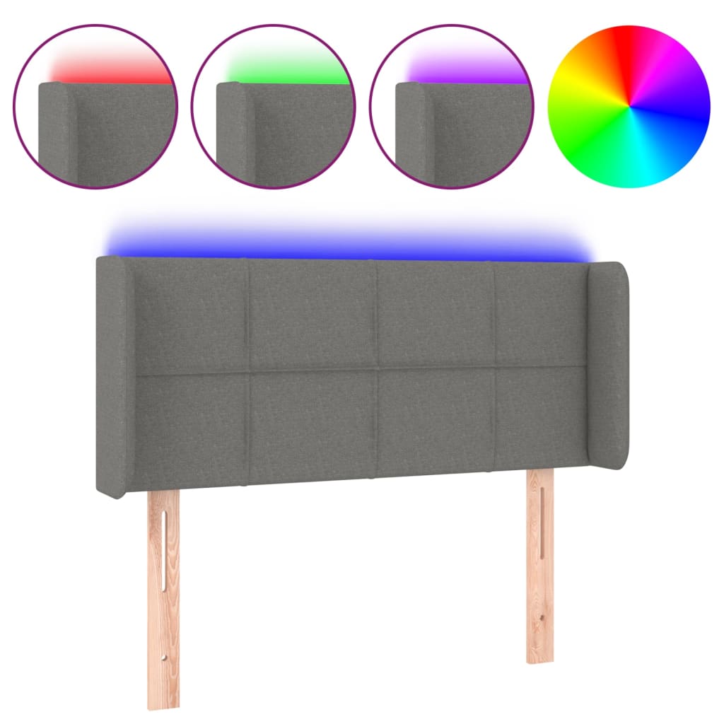 sengegavl med LED-lys 93x16x78/88 cm stof mørkegrå