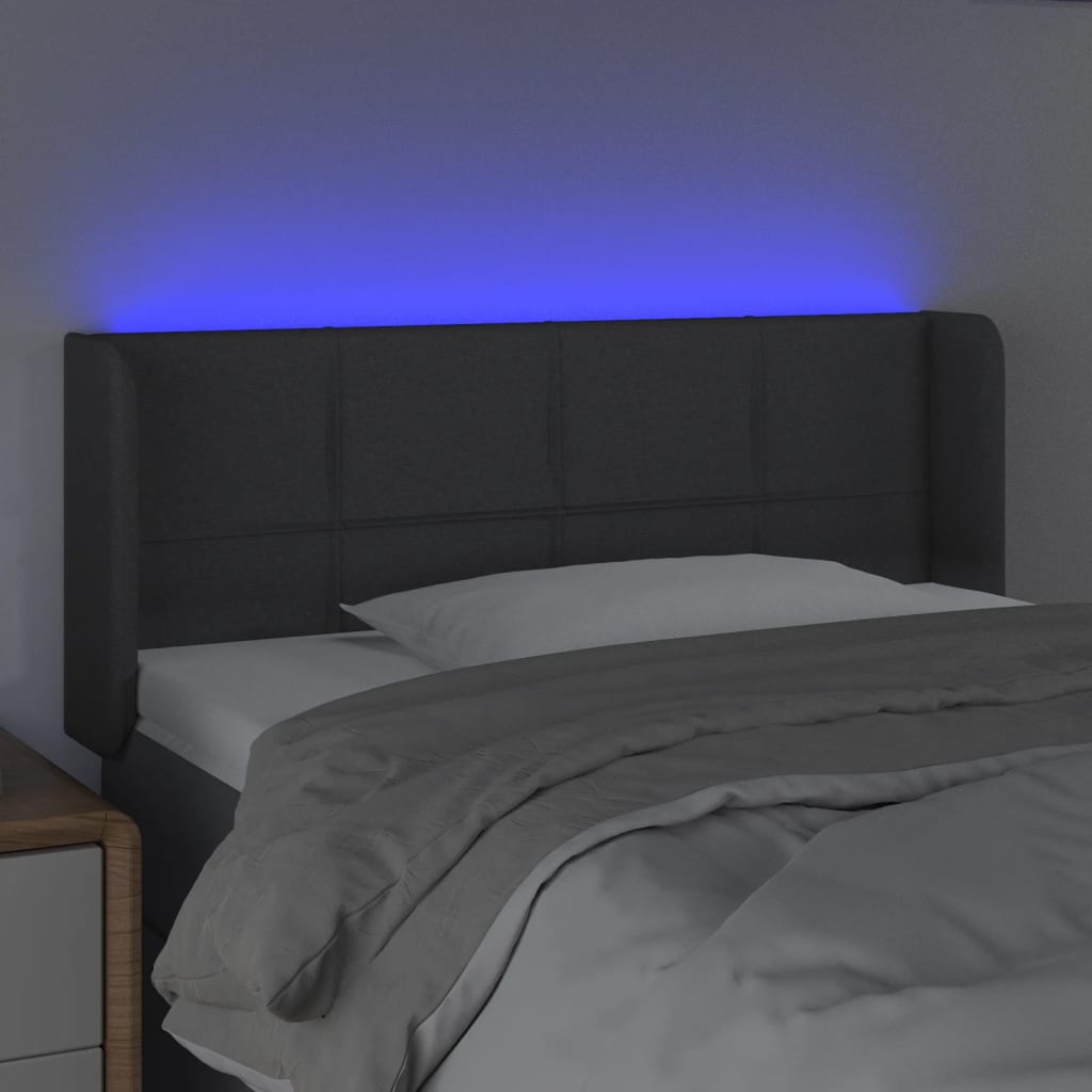 sengegavl med LED-lys 93x16x78/88 cm stof mørkegrå
