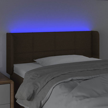 sengegavl med LED-lys 93x16x78/88 cm stof mørkebrun