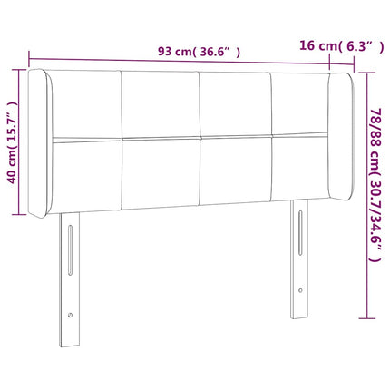 sengegavl med LED-lys 93x16x78/88 cm stof mørkebrun