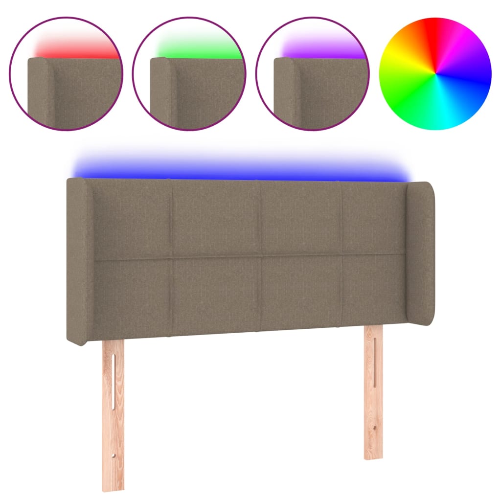 sengegavl med LED-lys 93x16x78/88 cm stof gråbrun