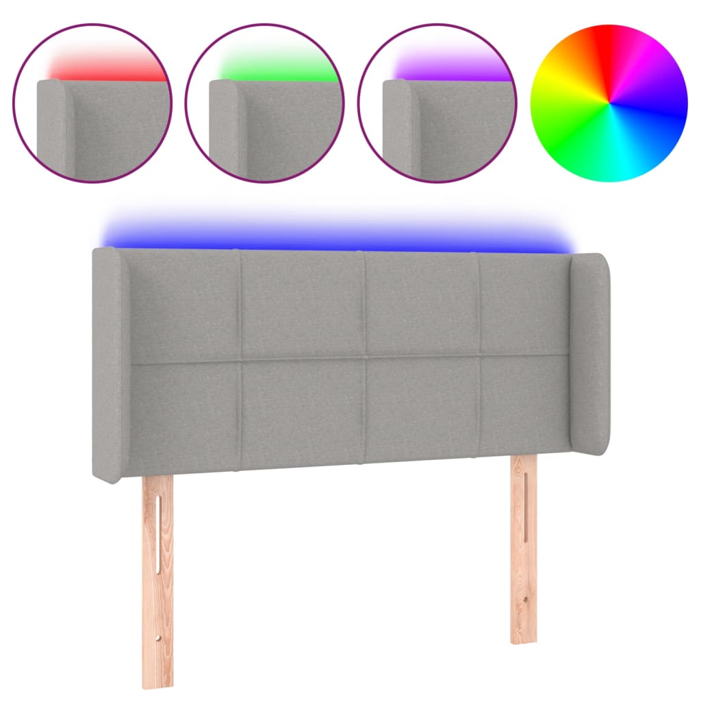 sengegavl med LED-lys 103x16x78/88 cm stof lysegrå
