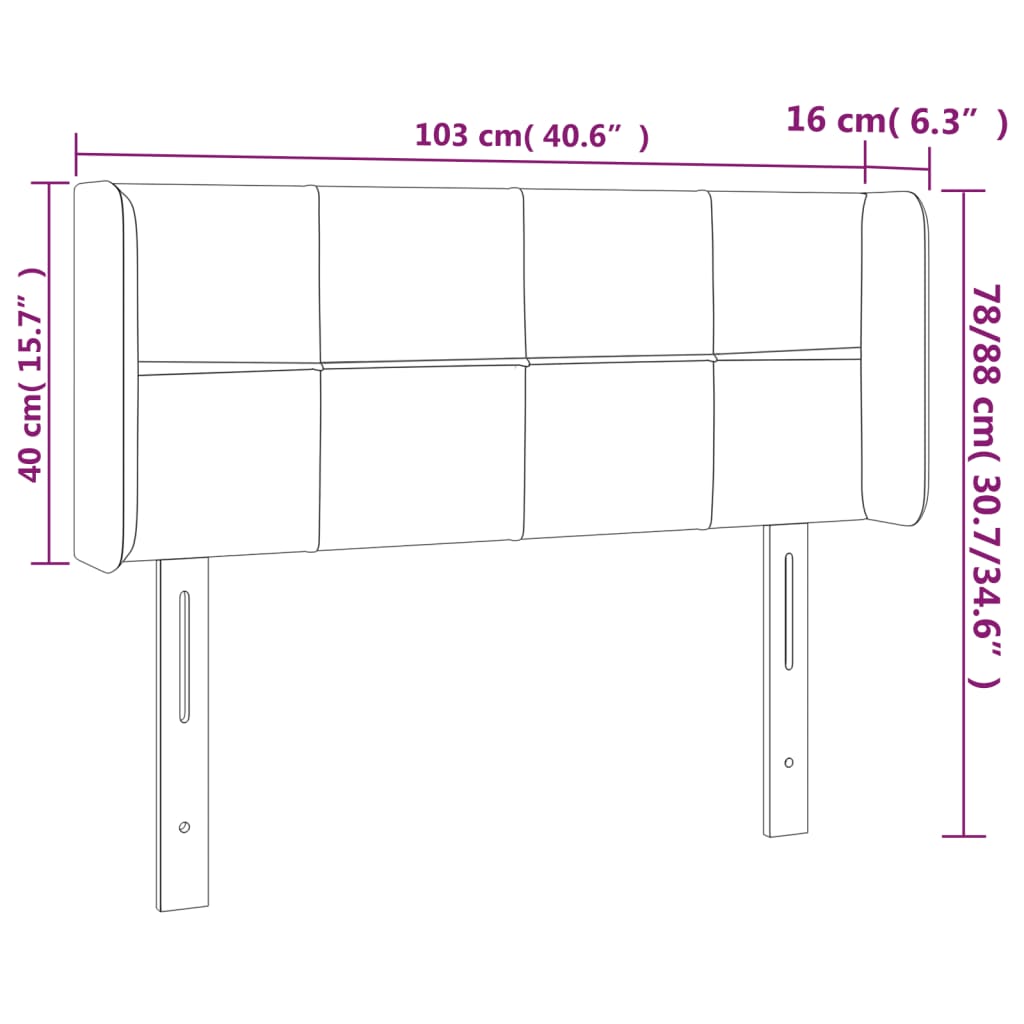 sengegavl med LED-lys 103x16x78/88 cm stof gråbrun